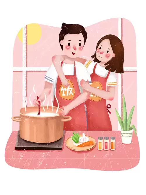 情人節-做飯的情侶插圖素材