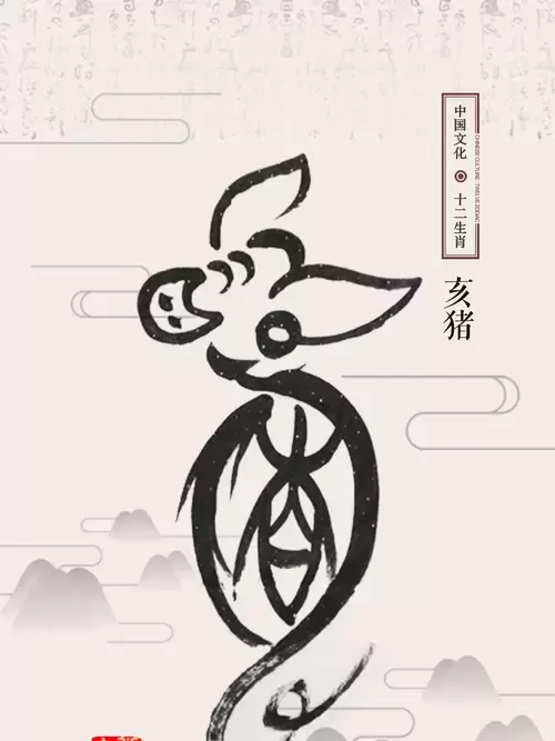 十二生肖-豬-漢字象形畫插圖素材
