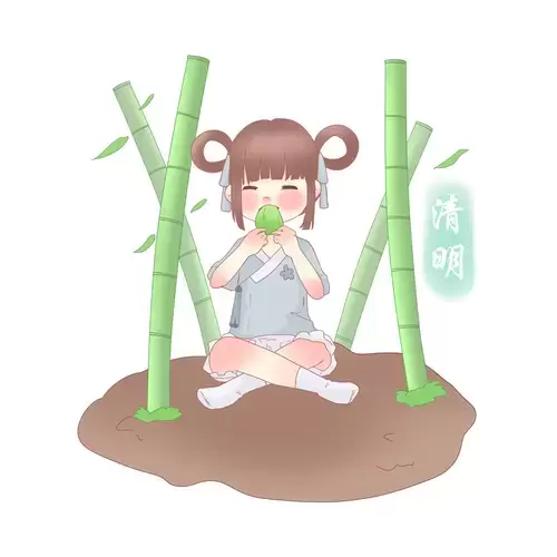 清明節-竹林裡吃青團的小女孩插圖