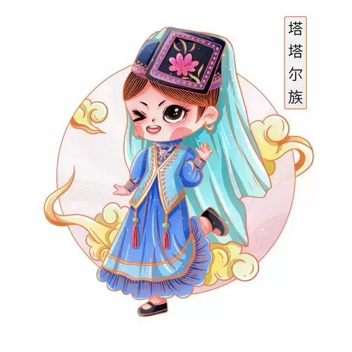 中國56個民族服飾-塔塔爾族插圖素材