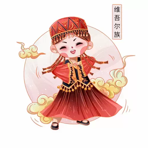 中國56個民族服飾-維吾爾族插圖素材