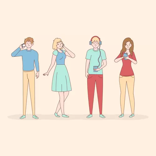 男生女生-卡通形象-打電話插圖