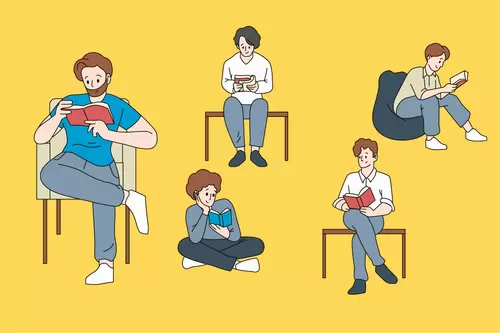 男生女生-卡通形象-看書-知識的魅力插圖