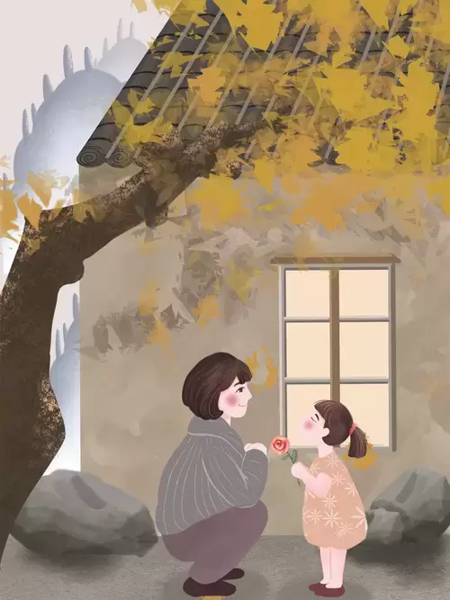 感恩節-溫馨的母女場景插圖素材