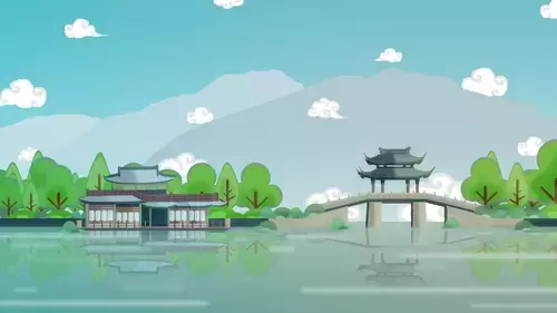 中國古建-古院池塘插圖