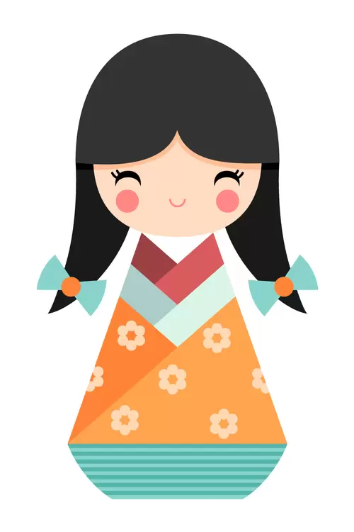 和服娃娃-Q版-女孩-木偶插圖