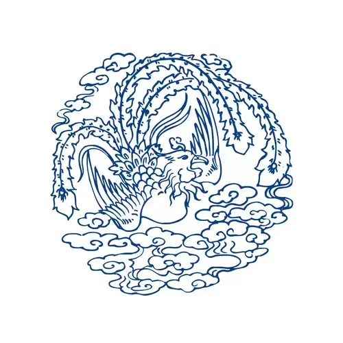 青花瓷圖案-鳳凰插圖素材