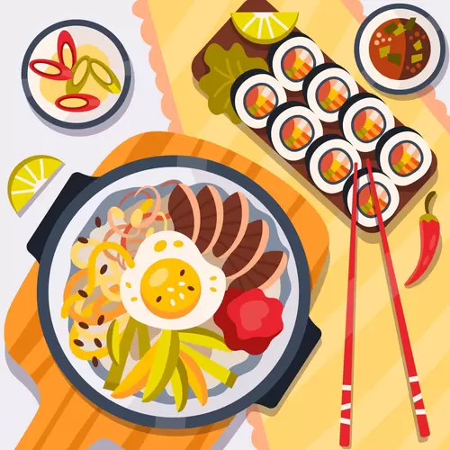 各地美食-韓式料理-拌飯-泡菜-壽司插圖