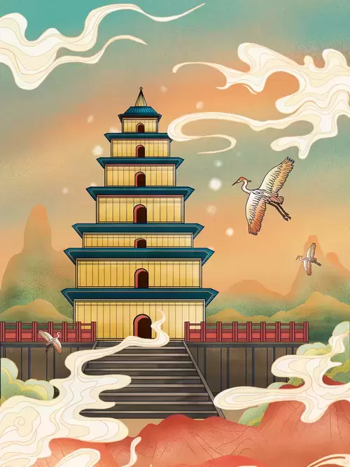 中国著名古建筑-大雁塔插圖素材