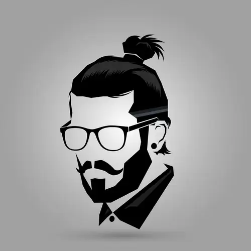 卡通頭像-紮頭發的眼鏡男人插圖素材