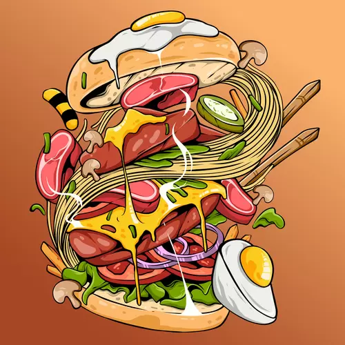 漫畫風食物-漢堡-快餐插圖