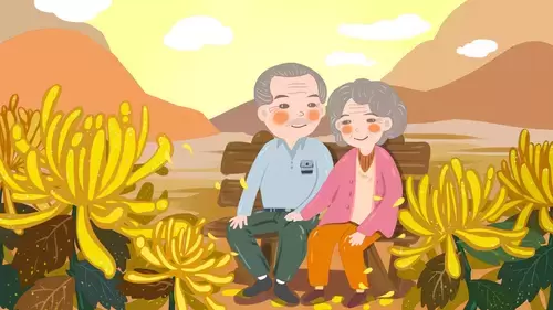 重陽節-年邁老人-菊花插圖素材