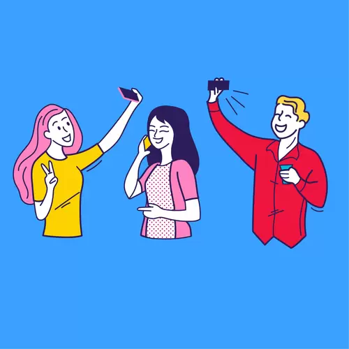 男生女生-卡通形象-拍照-打電話-視頻插圖