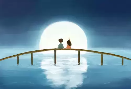 情人節-月光下的情侶插圖
