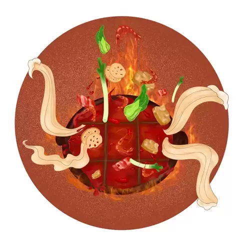 中華美食-九宮格火鍋-重慶火鍋插圖素材
