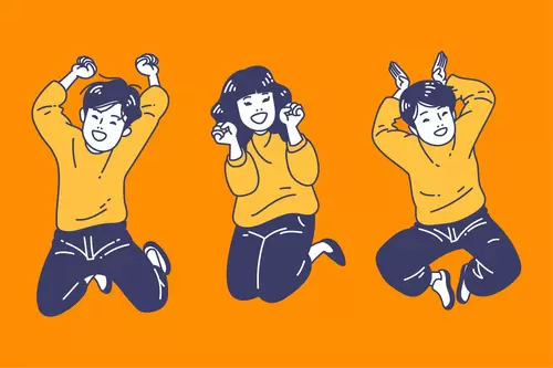 男生女生-卡通形象-興奮插圖
