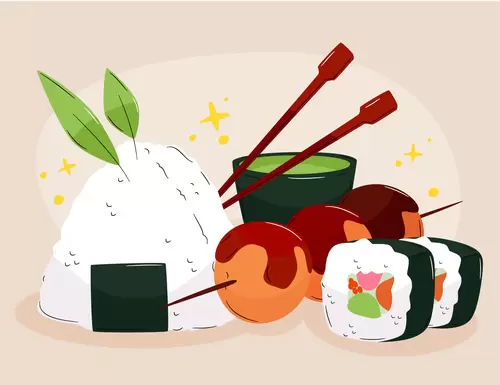 各地美食-飯糰-丸子-壽司插圖