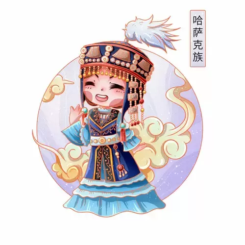 中國56個民族服飾-哈薩克族插圖素材