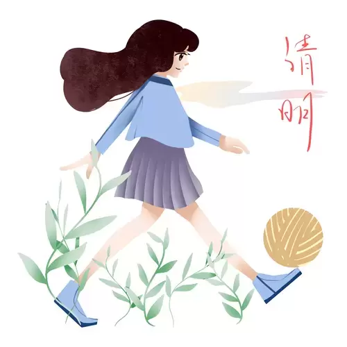 清明節-踢球的少女插圖素材