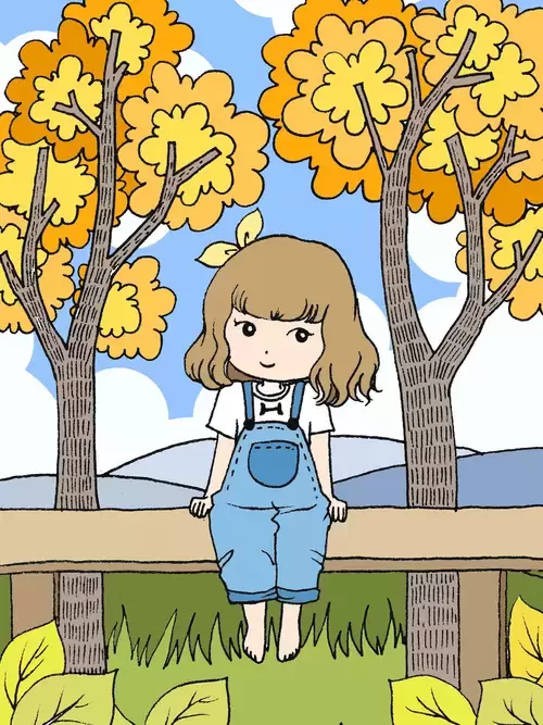 立秋-坐在樹下的小女孩插圖素材