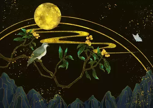 山水壁畫-圓月之夜插圖