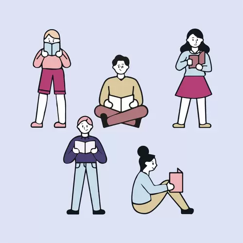 男生女生-卡通形象-閱讀插圖