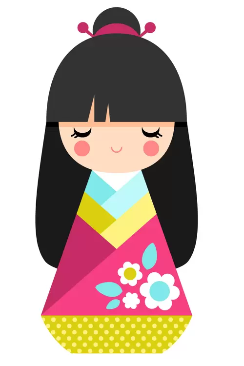 和服娃娃-Q版-女孩-木偶插圖