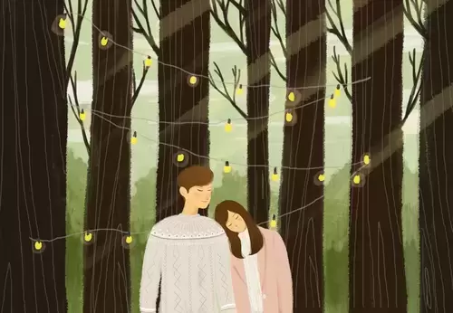 情人節-樹林間的告白插圖素材