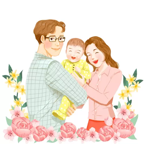 親子家庭插圖-開心的一家人插圖