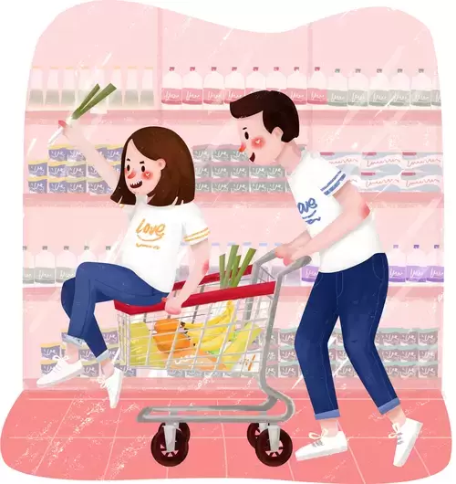 情人節-開心購物的情侶插圖素材