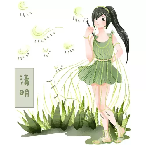 清明節-清涼美少女插圖素材