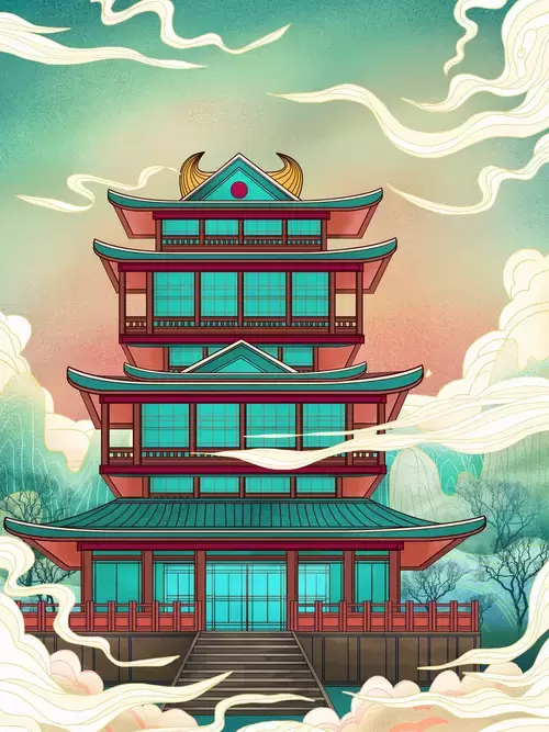 中国著名古建筑-洪恩閣插圖素材