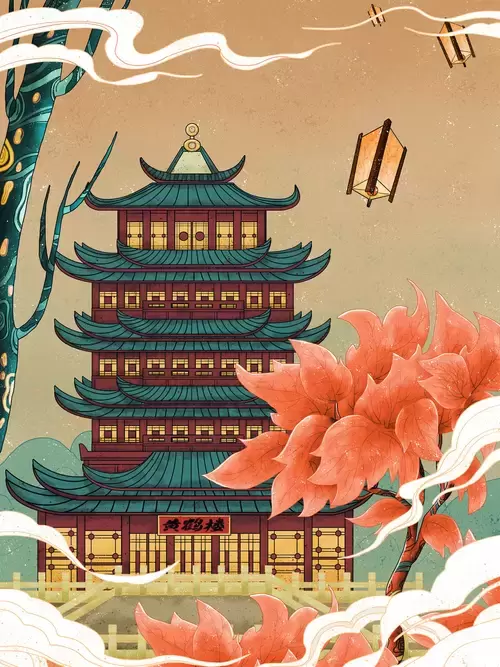 中国著名古建筑-黃鶴樓插圖素材