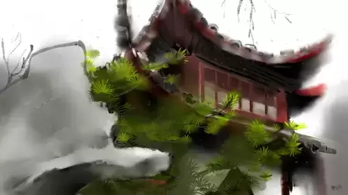 中國古建-庭院中的荷花池插圖素材