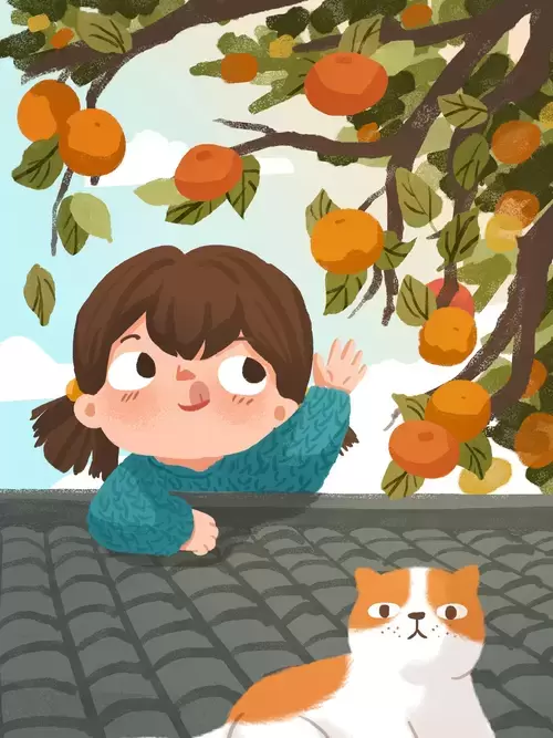 立秋-摘柿子-房屋上的樂趣插圖