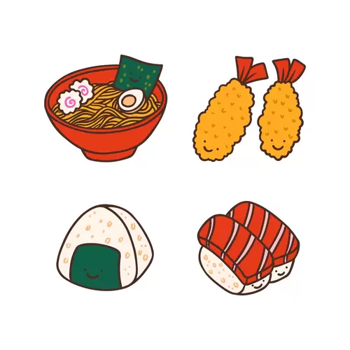 各地美食-拉麵-蝦尾-壽司-飯糰插圖