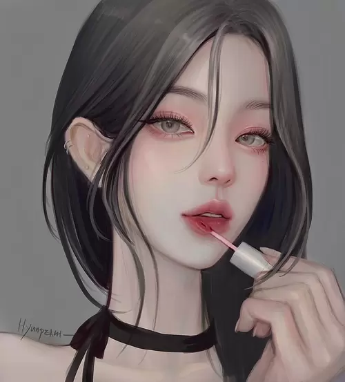 漂亮女孩-畫口紅-誘惑插圖
