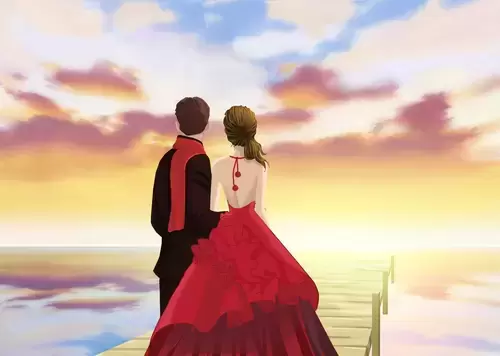 情人節-海邊的情侶背影插圖