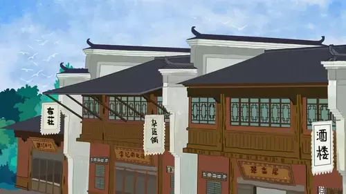 中國古建-古街邊雜貨店酒樓插圖