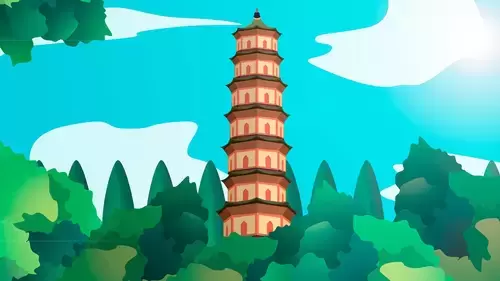 中國古建-樹叢中的古塔插圖