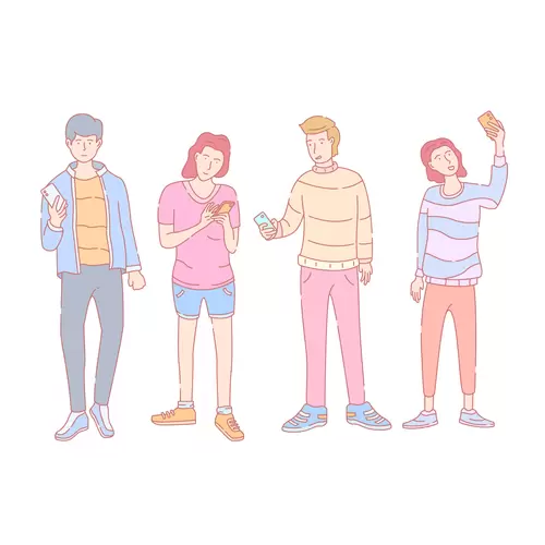 男生女生-卡通形象-拍照插圖