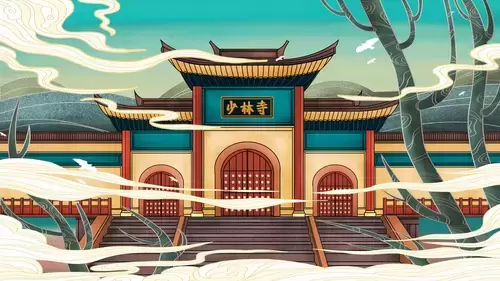 中国著名古建筑-少林寺插圖素材