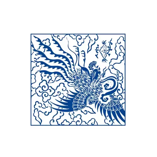 青花瓷圖案-鳳凰插圖素材