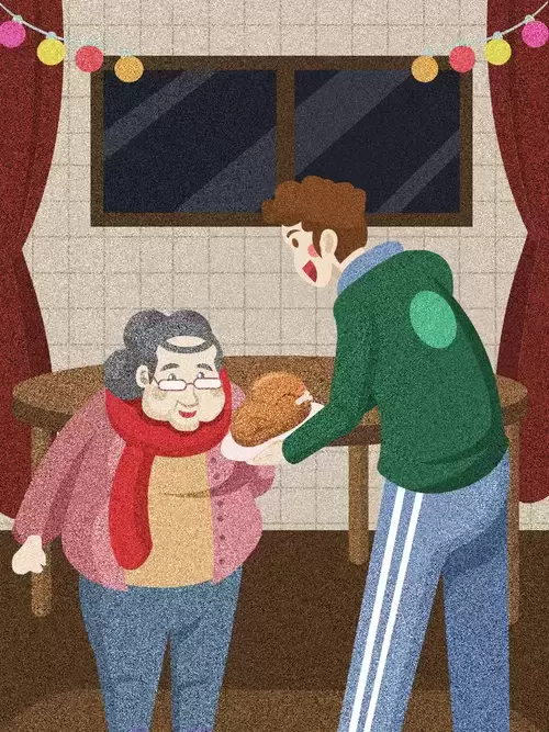 感恩節-分享食物的男孩插圖