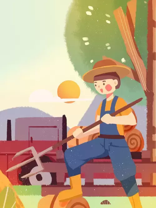 勞動節-田間收莊稼的農民小伙插圖