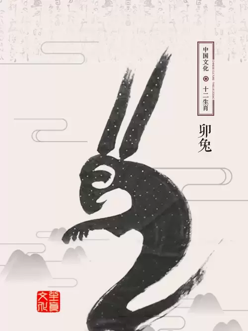 十二生肖-兔-漢字象形畫插圖素材