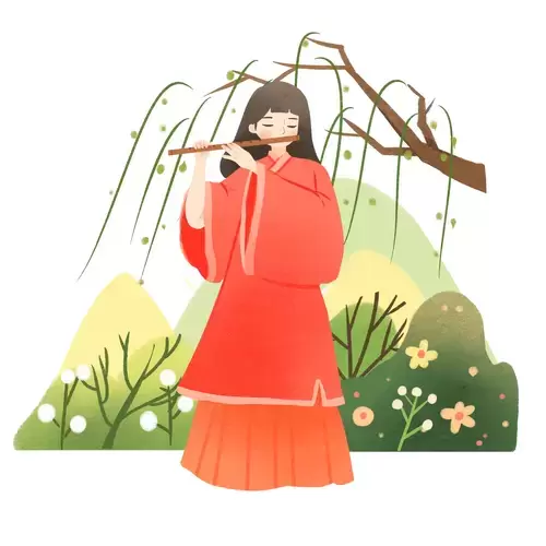 清明節-吹笛子的仙女插圖素材