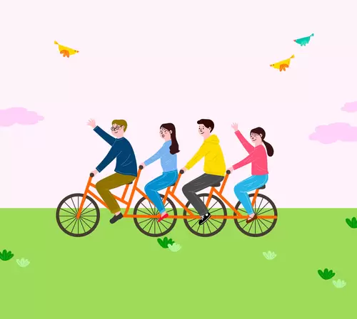團隊人物場景-同騎單車-出遊插圖