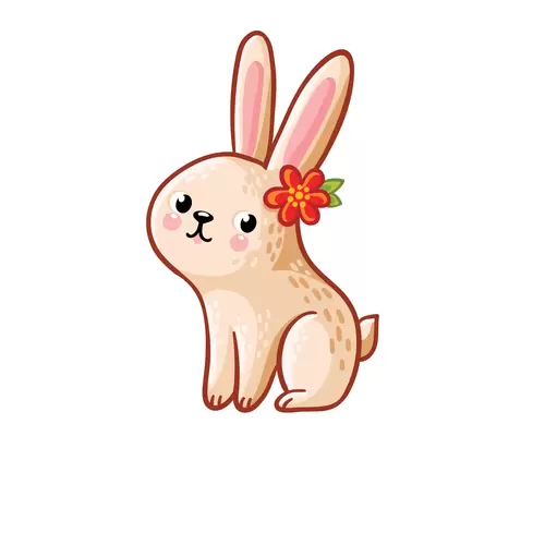動物-戴花的小兔子插圖
