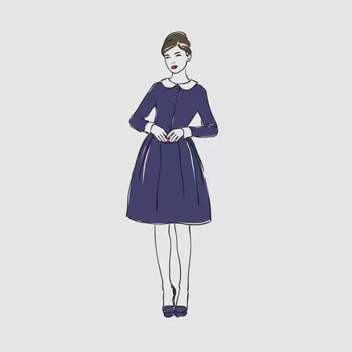 卡通頭像-穿藍色連衣裙的優雅女生插圖素材